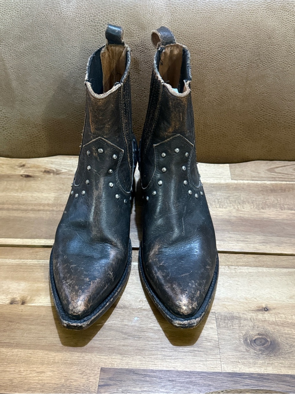 Frye Black Studded Leather Women's Ankle Boots